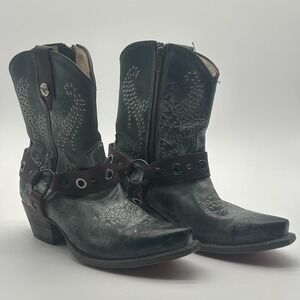 Freebird Weston Leather Harness Boots Womens Size 7 Charcoal Gray Discontinued